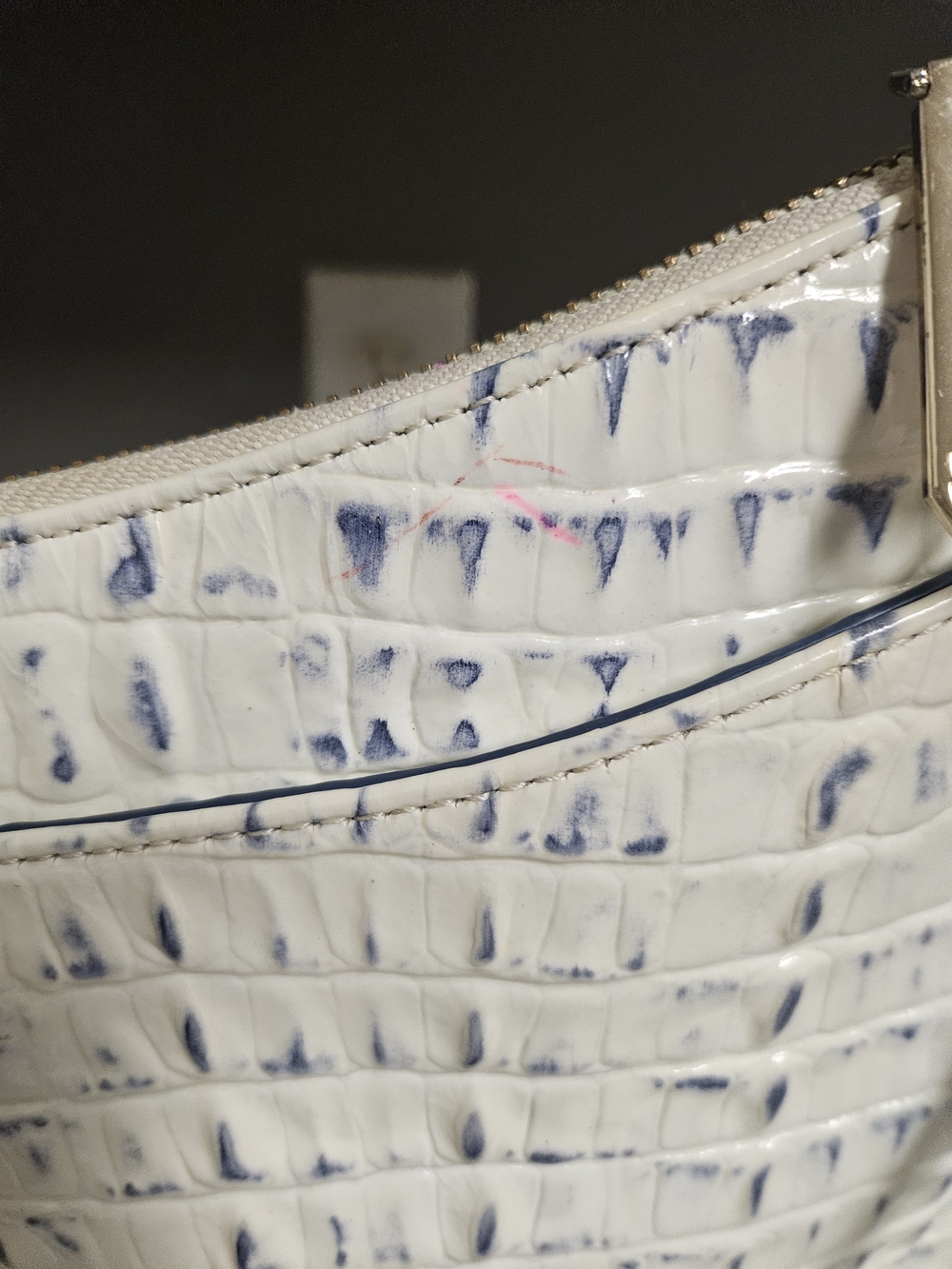 Brahmin White Croc-Embossed Shoulder Bag with Navy Accents - Picture 11 of 16